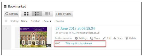 Bookmarked session now shows in the Bookmarked area of the interface